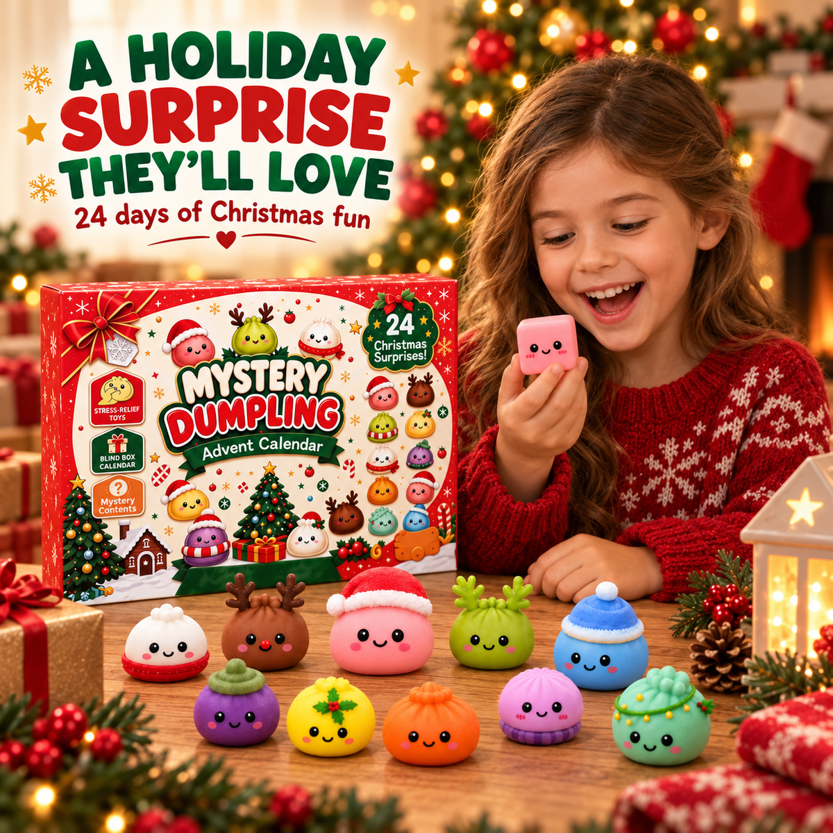 Christmas Mini Squishies Advent Calendar 2026 – 24-Day Dumpling Squishy Toy Countdown for Kids