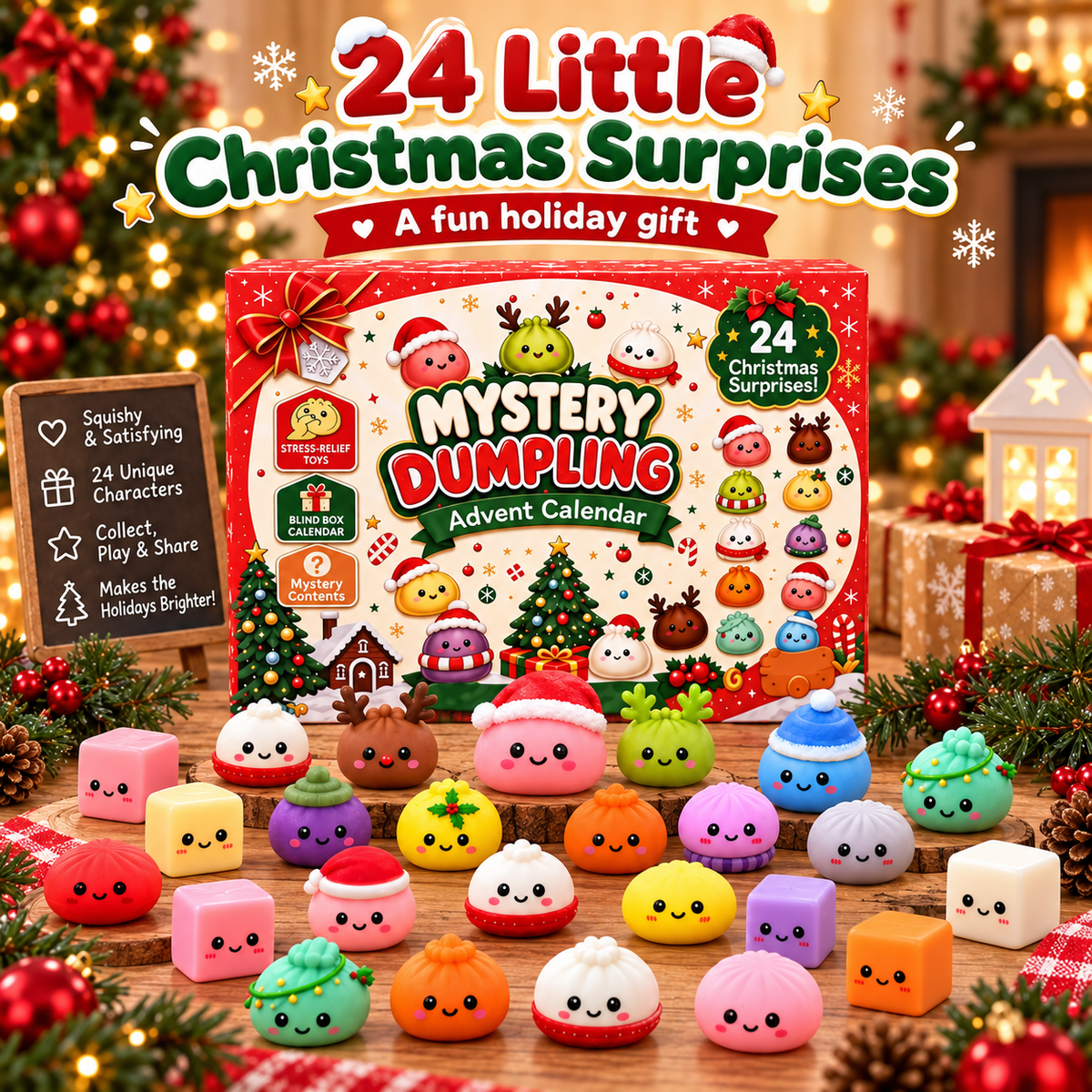 24 mini Christmas squishy toys with advent calendar box