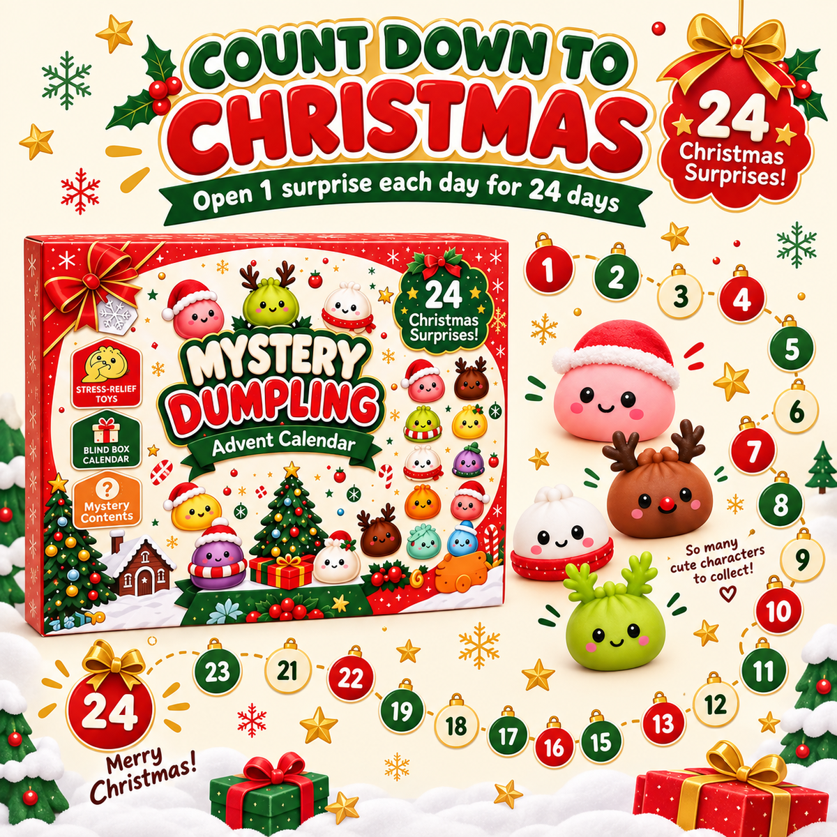 24 day Christmas countdown squishy advent calendar